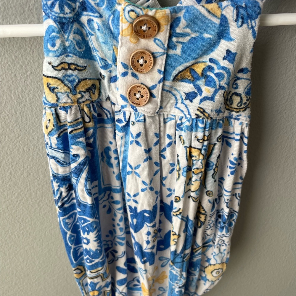 Posh Peanut Blue and Yellow Bamboo Bubble Romper with Ruffle Strap Details - Picture 2 of 4
